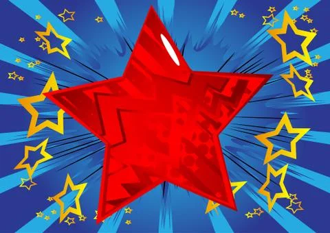 Vector illustrated retro background with big star filled with comic book effe Illustrazione stock