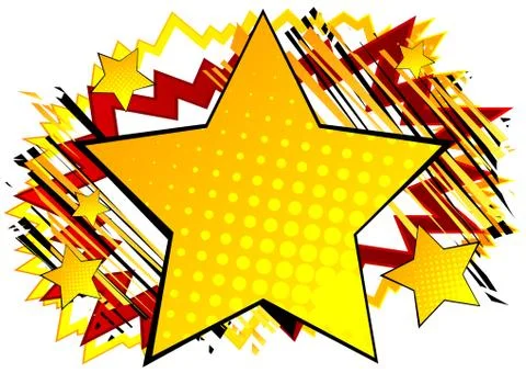 Vector illustrated retro background with big star filled with comic book effe 스톡 일러스트