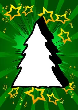 Vector illustrated retro comic book Christmas tree background, pop art vintag Stock Illustration