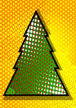 Vector illustrated retro comic book Christmas tree background, pop art vintag 스톡 일러스트