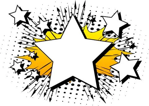 Vector illustrated retro comic book background with big blank star, pop art v 스톡 일러스트