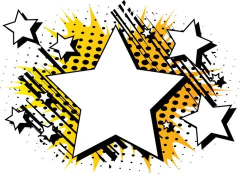 Vector illustrated retro comic book background with big blank star, pop art v 스톡 일러스트