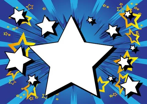 Vector illustrated retro comic book background with big blank star, pop art v 스톡 일러스트