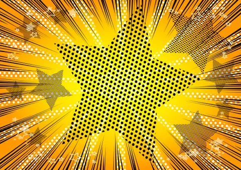 Vector illustrated retro comic book background with big half tone stars, pop  스톡 일러스트