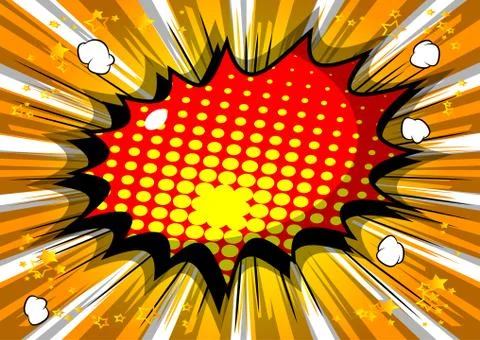 Vector illustrated retro comic book background with big colorful explosion bu Stock Illustration