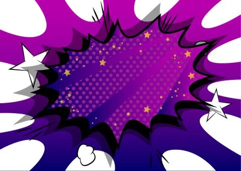 Vector illustrated retro comic book background with big purple explosion bubb Stock Illustration