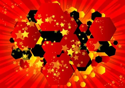 Vector illustrated retro comic book background hexagone shaped bubble, pop ar Stock Illustration