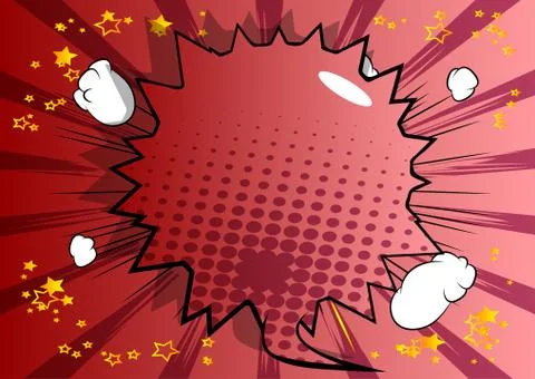 Vector illustrated retro comic book background with big colored speech bubble 스톡 일러스트