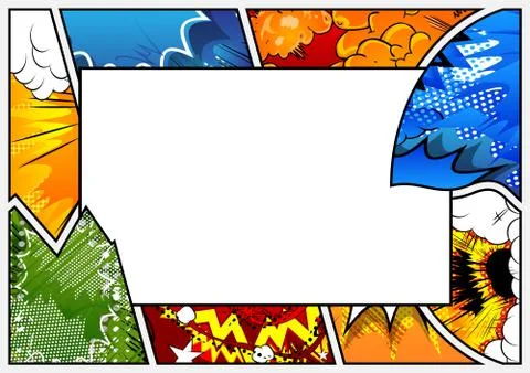 Vector illustrated retro comic book background with big blank square, pop art Stock Illustration