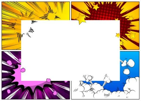 Vector illustrated retro comic book background with big blank copy space, pop Illustrazione stock