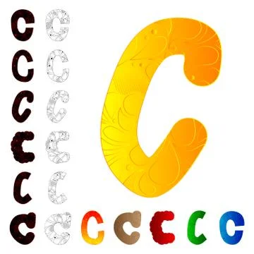 Vector illustrated set of letter C, filled with floral elements. Illustrazione stock