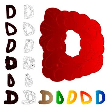 Vector illustrated set of letter D, filled with floral elements. Stock Illustration
