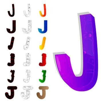 Vector illustrated set of letter J, filled with floral elements. Illustrazione stock