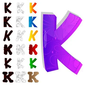 Vector illustrated set of letter K, filled with floral elements. イラスト素材