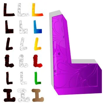 Vector illustrated set of letter L, filled with floral elements. Stockillustratie
