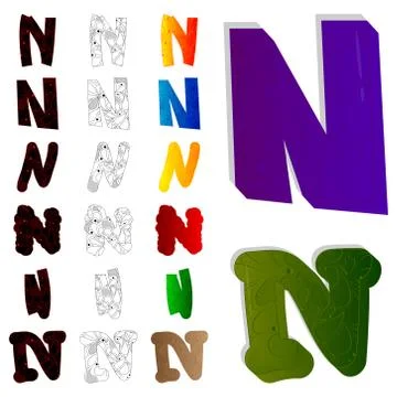 Vector illustrated set of letter N, filled with floral elements. Stock Illustration