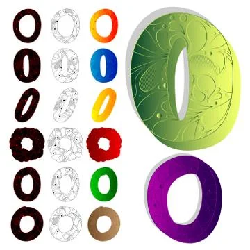 Vector illustrated set of letter O, filled with floral elements. Stock Illustration
