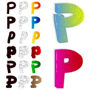 Vector illustrated set of letter P, filled with floral elements. Illustrazione stock