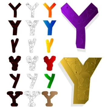 Vector illustrated set of letter Y, filled with floral elements. Illustrazione stock