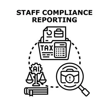 Vector illustrating a staff compliance reporting process encompassing tax doc Stockillustratie