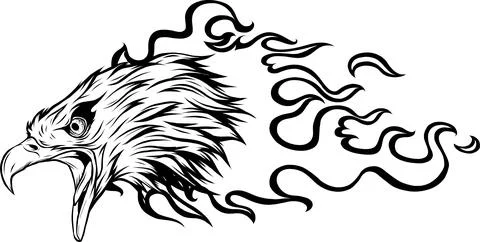 Vector illustratio of monochrome head eagle with flames on white background Stock Illustration