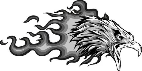 Vector illustratio of monochrome head eagle with flames on white background Stock Illustration