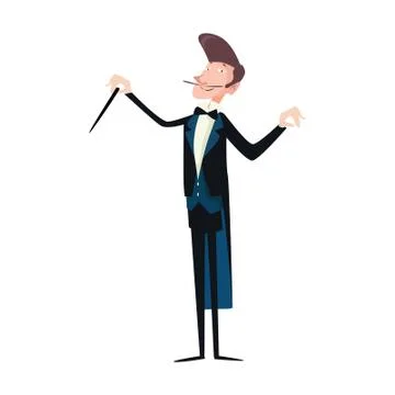 Vector Illustratio Standing conductor directing classical music with his wood Stock Illustration