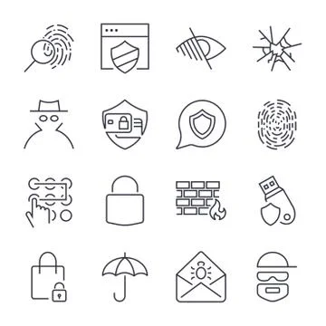 Vector Illustration Of 16 Web Safety Icons. Editable stroke. Pack Of Easy Pay Stock-Illustration