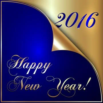 Vector illustration of 2016 new year gold and dark blue greeting with curled Illustrazione stock