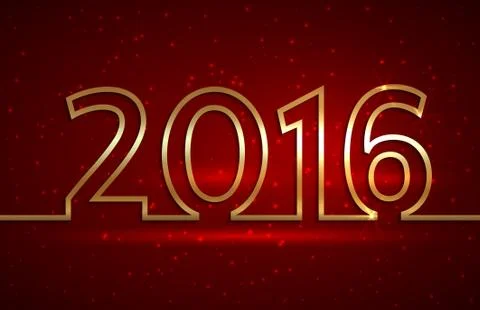 Vector illustration of 2016 new year greeting red billboard with gold wire Stock Illustration