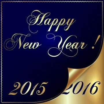 Vector illustration of 2016 new year gold and dark blue greeting with curled Stock Illustration