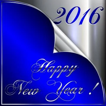 Vector illustration of 2016 new year silver and dark blue greeting with curled Illustrazione stock