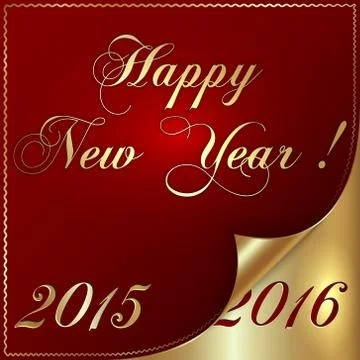 Vector illustration of 2016 new year gold and dark red greeting with curled Stock Illustration