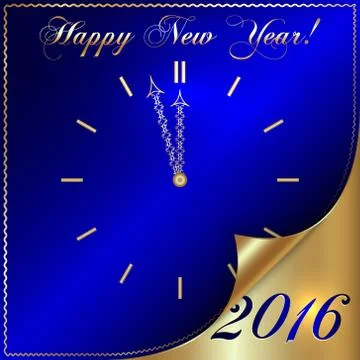 Vector illustration of 2016 new year gold and blue greeting with curled corner Stock Illustration