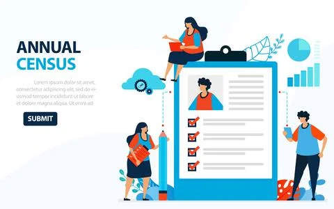 Vector Illustration For 2020 Population Census. Digital Concept With Survey A Illustrazione stock