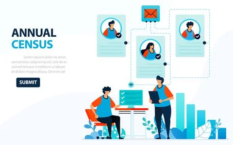 Vector Illustration For 2020 Population Census. Digital Concept With Survey A Ilustração Stock