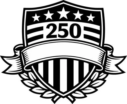 Vector Illustration of a 250th Anniversary Shield Badge with Stars and Laur.. Иллюстрация