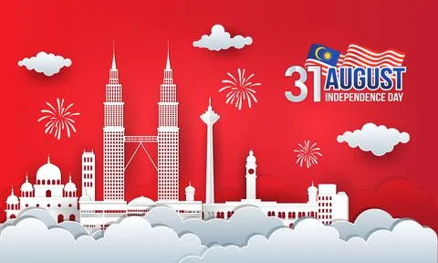 Vector illustration of 31st August malaysia Independence Day celebration with Ilustração Stock