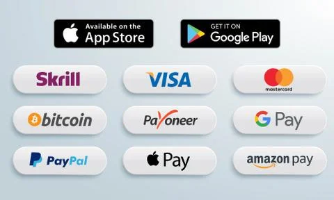 Vector illustration of 3D buttons of popular payments systems. For editorial Stock Illustration