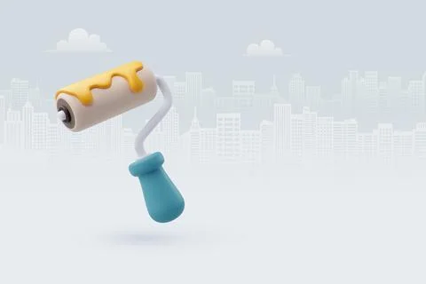 Vector Illustration of 3D Cartoon Paint Roller icon isolated. Stock Illustration