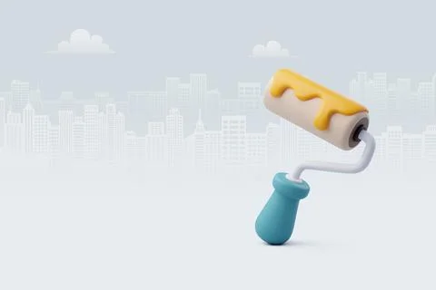 Vector Illustration of 3D Cartoon Paint Roller icon isolated. Stock Illustration