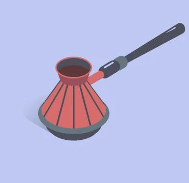 Vector illustration with 3D coffee cezve. Coffee maker in isometric flat style 库存插图
