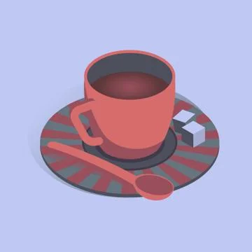 Vector illustration with 3D coffee cup n isometric flat style 库存插图