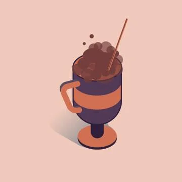 Vector illustration with 3D coffee cup with cappuccino and tubule. Coffee 库存插图