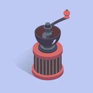 Vector illustration with 3D coffee grinder. Coffee mill in isometric flat style Stock Illustration