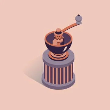 Vector illustration with 3D coffee grinder. Coffee mill in isometric flat style Stock Illustration