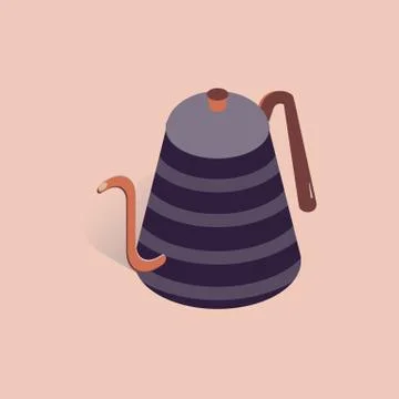 Vector illustration with 3D coffee or tea pot. Kettle in isometric flat style Stock Illustration