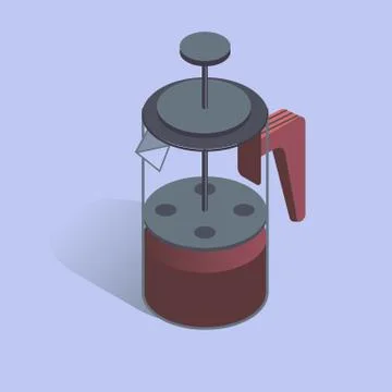 Vector illustration with 3D coffee pot FRENCH PRESS. Coffee maker in isometric 库存插图