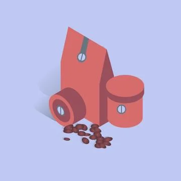 Vector illustration with 3D coffee present box with beans in isometric flat Stock Illustration