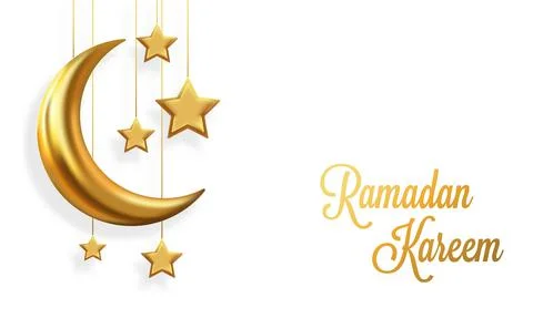 Vector illustration of 3D gold crescent and star shape Stock Illustration